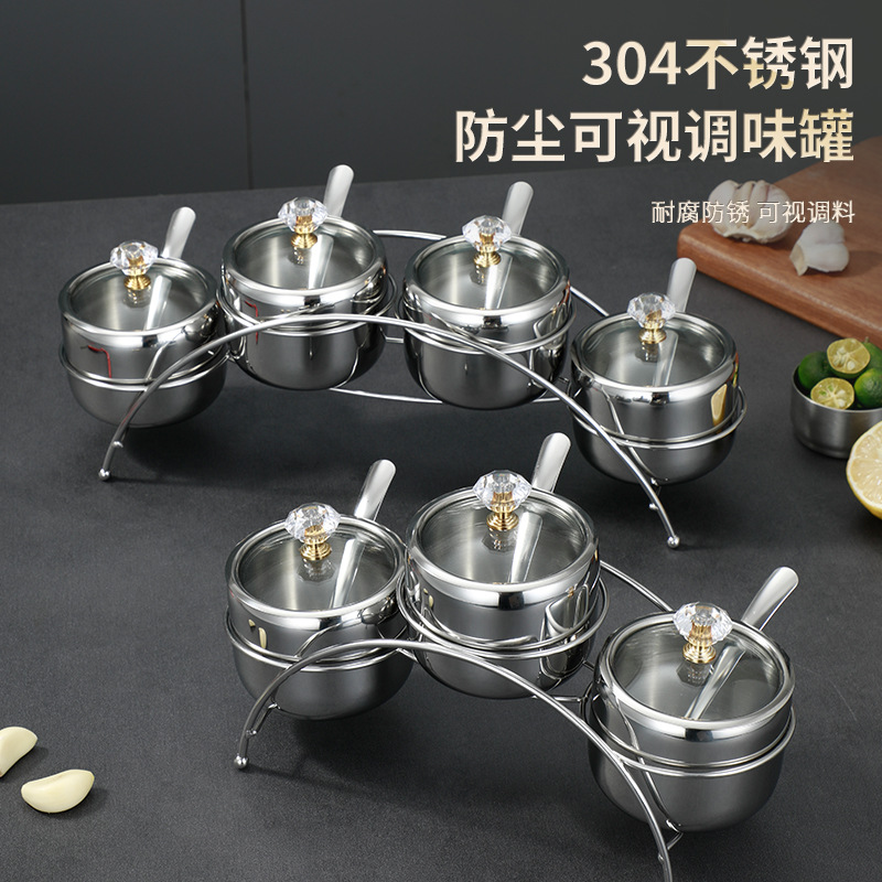 New 304 stainless steel trade seasoning rack, hotel seasoning cups, 3-flavor and 4-flavor round seasoning bottles details Picture