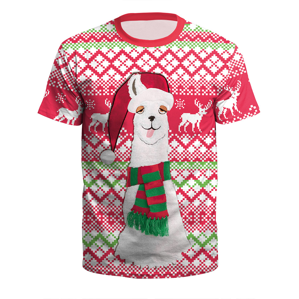 Christmas Christmas New European And American Youth Short-Sleeved Men And Women Couples Wear Style Crew-Neck T-Shirt Specification drawing