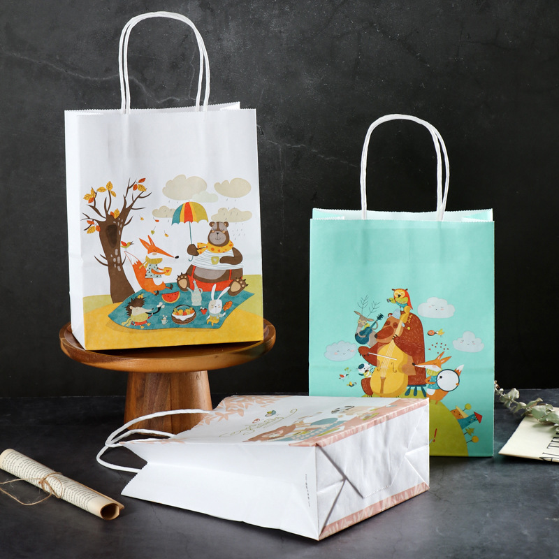 【 Small Wholesale 】 Cartoon Tote Bag Gift Bag Cute Bag Gift Packing Takeaway Paper Bag Can Be Logo details Picture