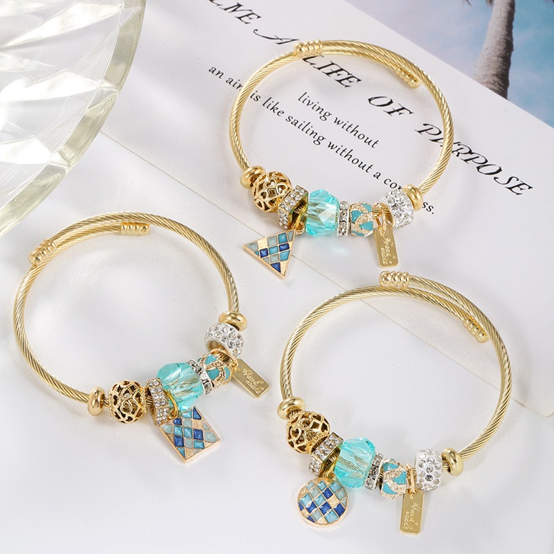 Oly Magic Bracelet 0404 Stainless Steel Bracelet Series Star Mosaic Sunflower Pendant Gold Open Bracelet Diy Beaded Bracelet For Women Specification drawing