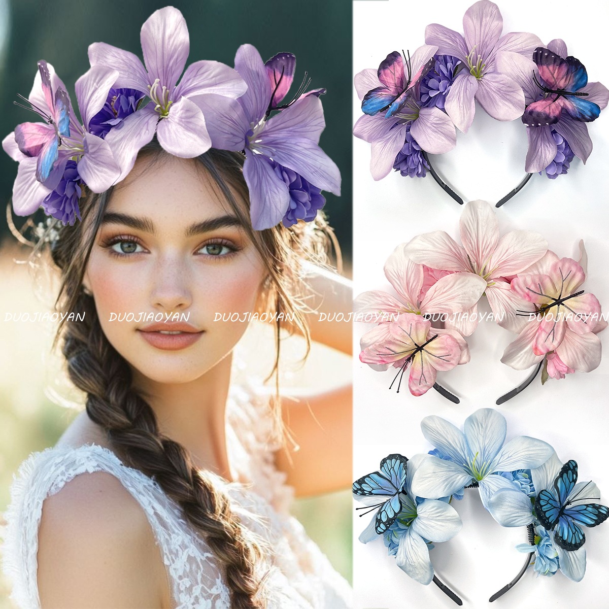 Cross-border new solid-color lily headband, realistic three-dimensional flower accessory, carnival party, party flower headband for women full figure