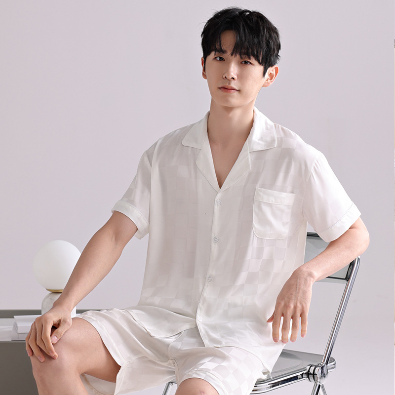 睡衣男短袖休闲/外套男/男士装男宽松休闲睡衣/冰丝睡衣套装/T-shirt细节图