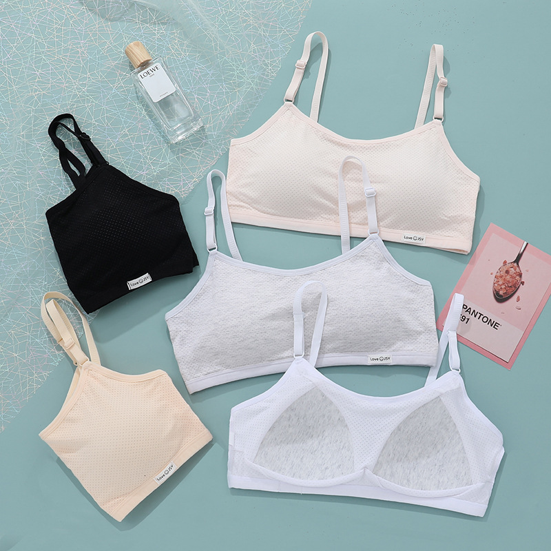 Girly vest Thin shoulder strap Breathable mesh underwear women's cotton inner anti-slip fixed cup student bra details Picture