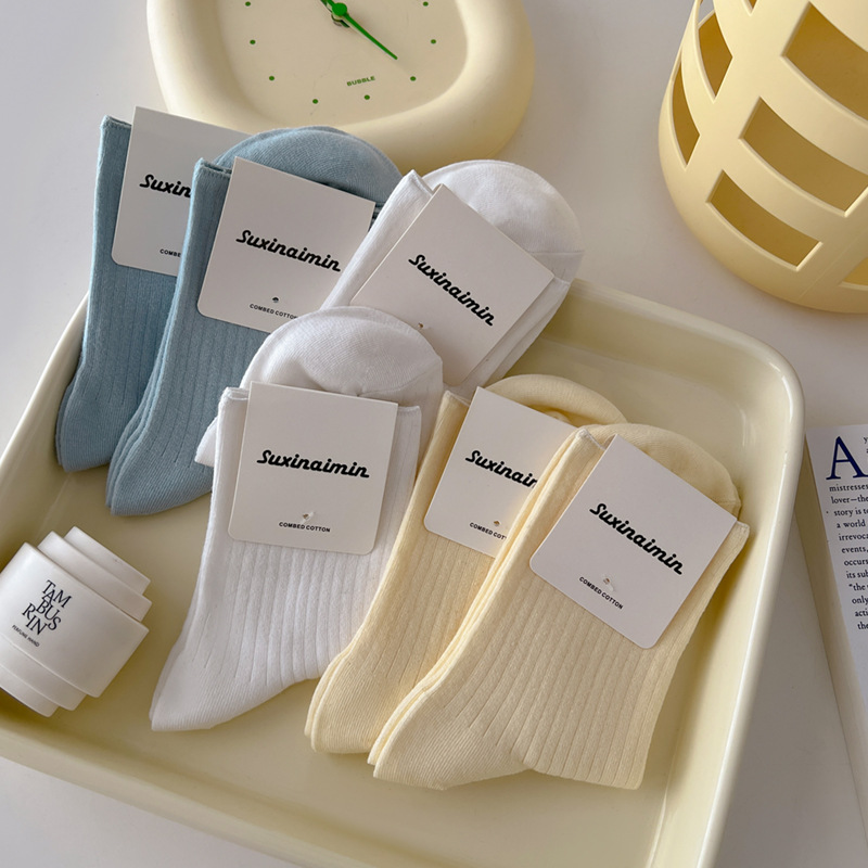 Sock street stall, one-piece consignment, women's summer thin Japanese-style solid color candy color ins trendy Zhuji mid-calf cotton socks, pile of socks, one-piece consignment