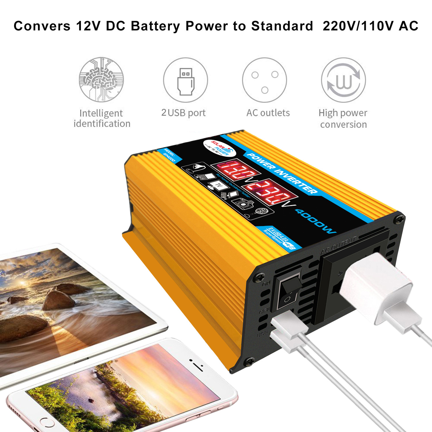 Cross-border bestseller inverter 12V-220V/110V300W portable with dual USB for car and home use and display screen pic 21