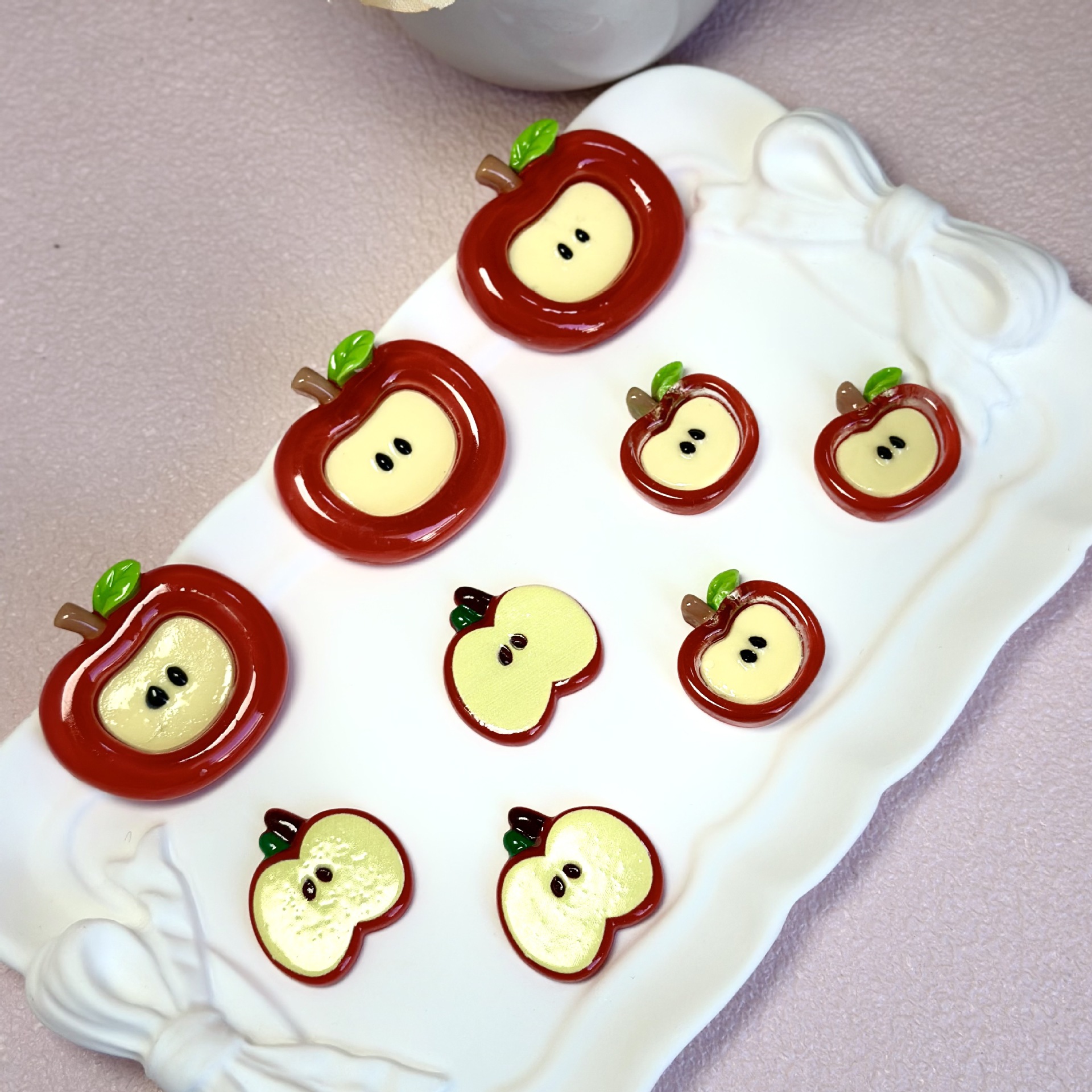 可爱透色小号红苹果树脂配件 diy头饰发夹配件手机壳装饰洞洞鞋搭