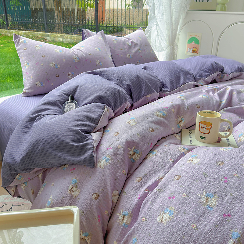 Class A four-piece set, baby and maternal grade bedding, bed sheets and duvet covers, super soft washable cotton bed covers, student dormitory three-piece set 4 Item Picture