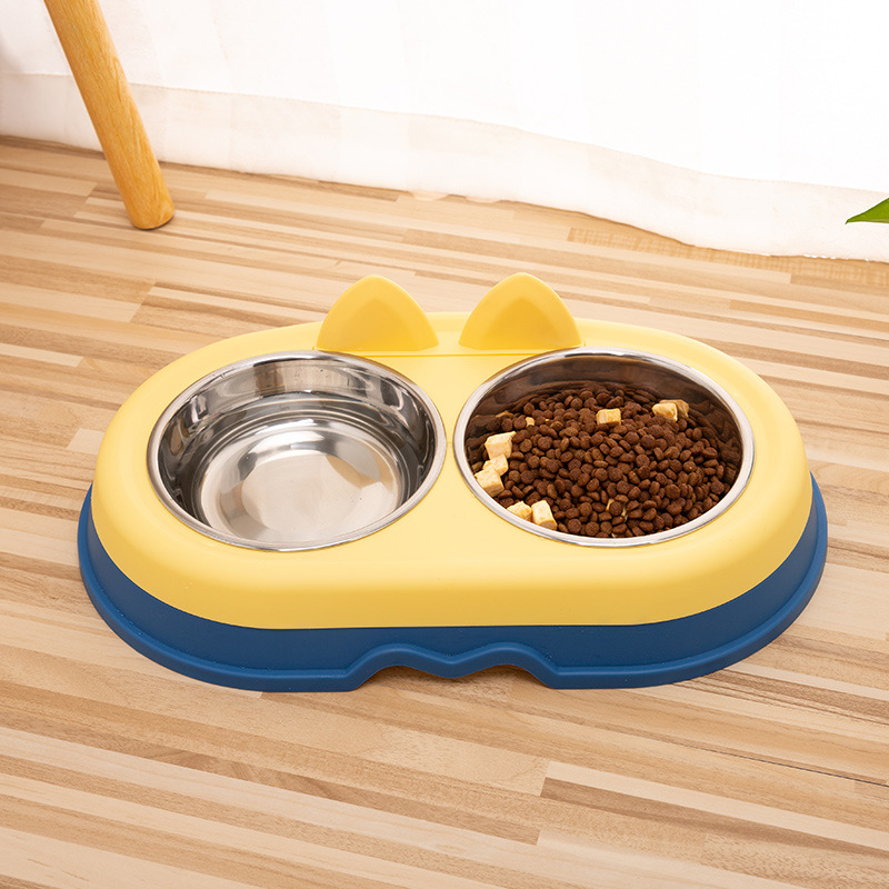 Wholesale pet bowls, multi-functional protection for cervical vertebrae, anti-tipping and anti-slip dog bowls, cat bowls, stainless steel double bowls for feeding, in stock Specification image