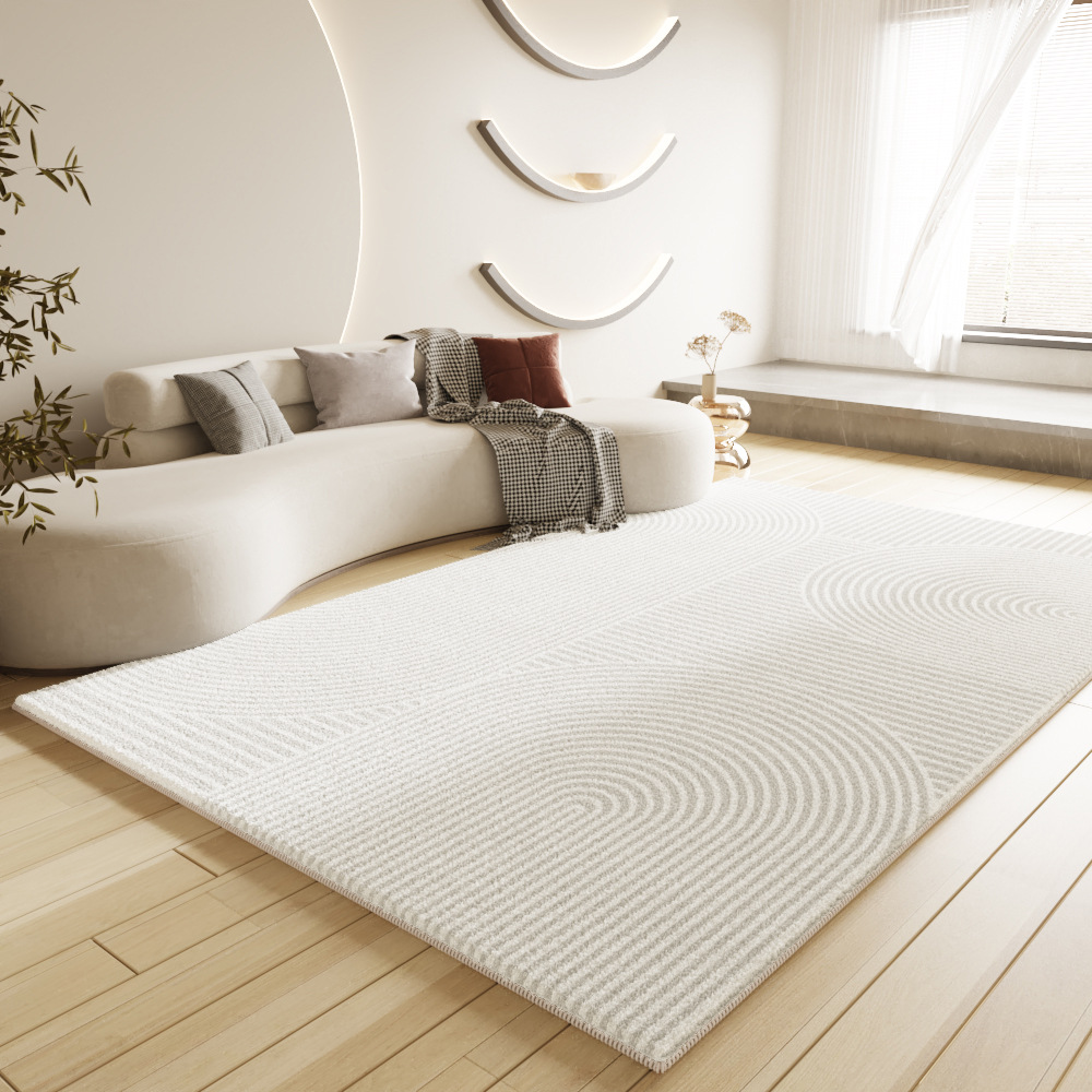 奶油简约客厅地毯2024款轻奢耐脏易打理防滑高级毛绒沙发地毯地垫