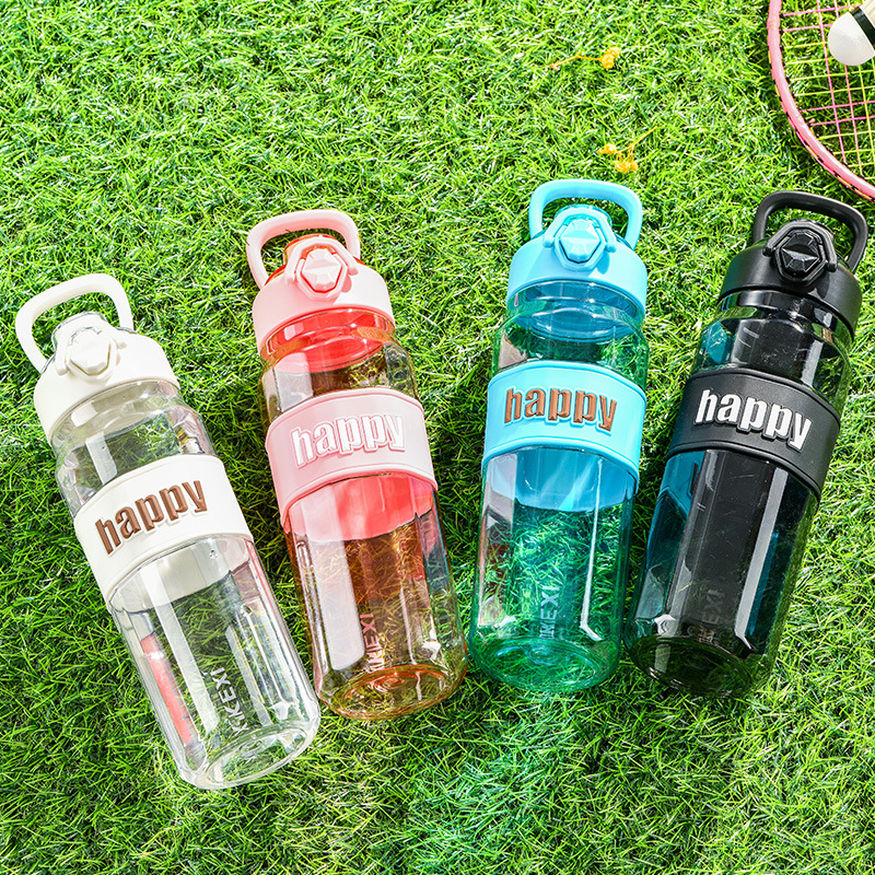 亚马逊跨境大容量透明八角水杯运动水壶吸嘴弹跳手提杯子男太空杯