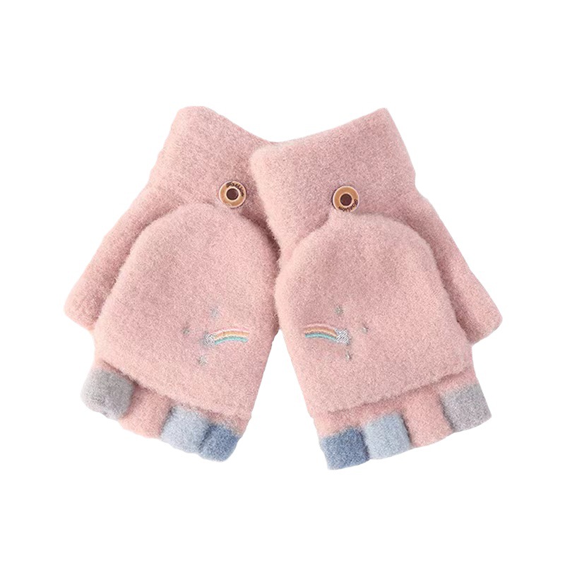 Invierno cálido medio dedo flipper guantes de punto para hombres y mujeres niños estudiantes arco iris escritura ciclismo lindo coreano versión al por mayor Item Picture