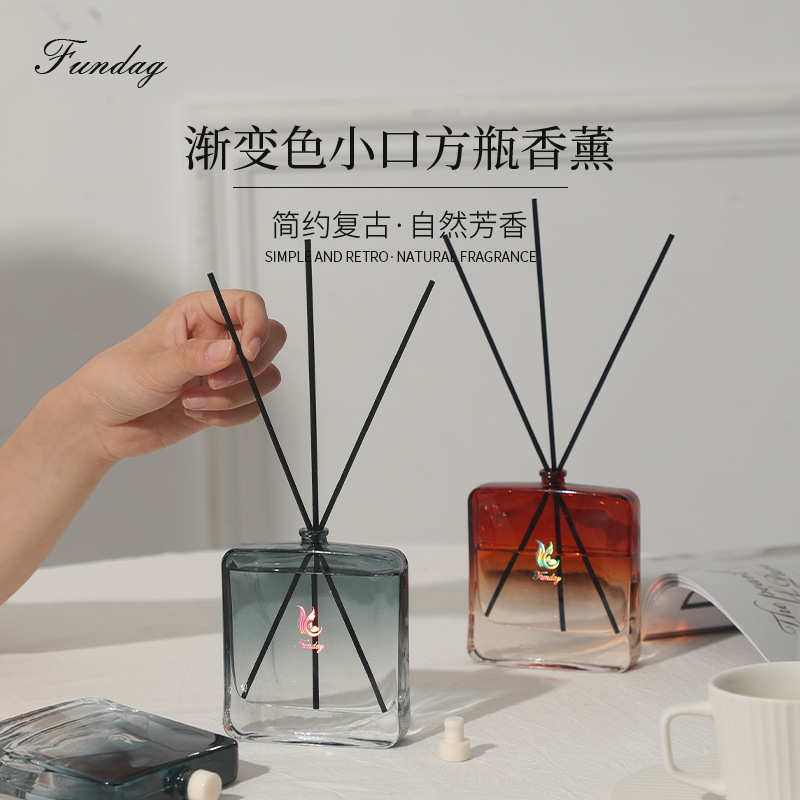 无火香薰 新款简约复古渐变色小口方瓶无火香薰家居室内香氛摆件