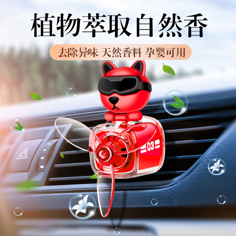 Cross-border new car aroma diffuser, car perfume, long-lasting high-end air outlet clip, fan decorative item, pointed ear dog card Specification image
