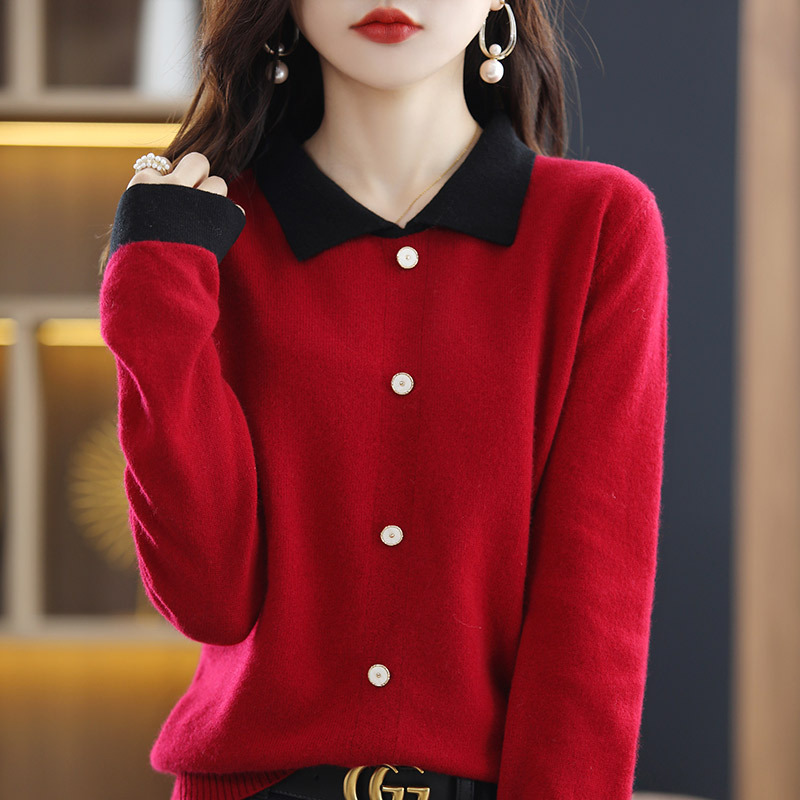 2023 Spring And Autumn New Solid Color Knitted Cardigan Poio Collar Single Breasted Loose Sweater Women Soft Waxy Short Coat details Picture