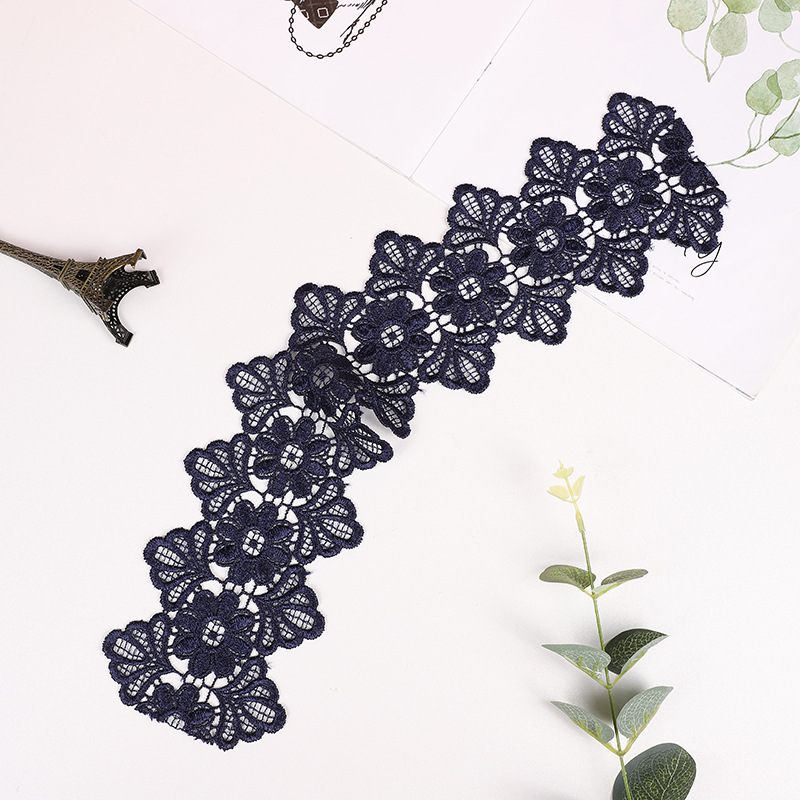 Exquisite Embroidery Lace Foreign Trade Burst Water Soluble Lace Polyester Barcode Navy Blue Double Hollow Garment Accessories Application Scenario