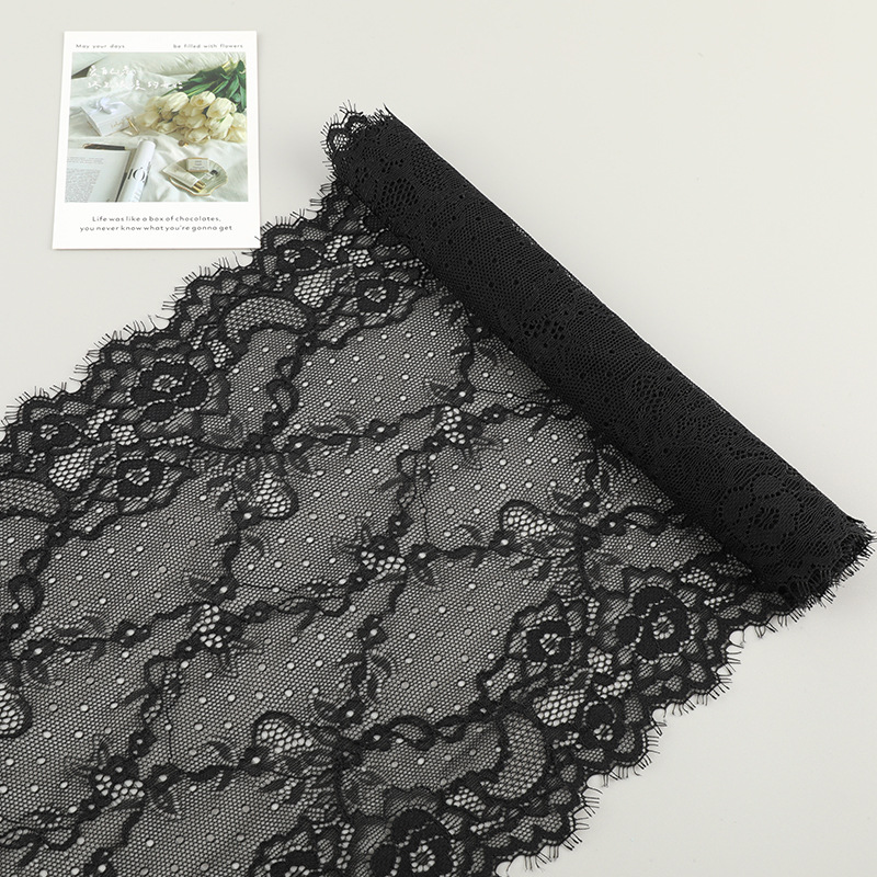 Double-sided lace large lace with hollowed-out elastic lace edges, exquisite and fresh black lace trim in stock Application Scenario