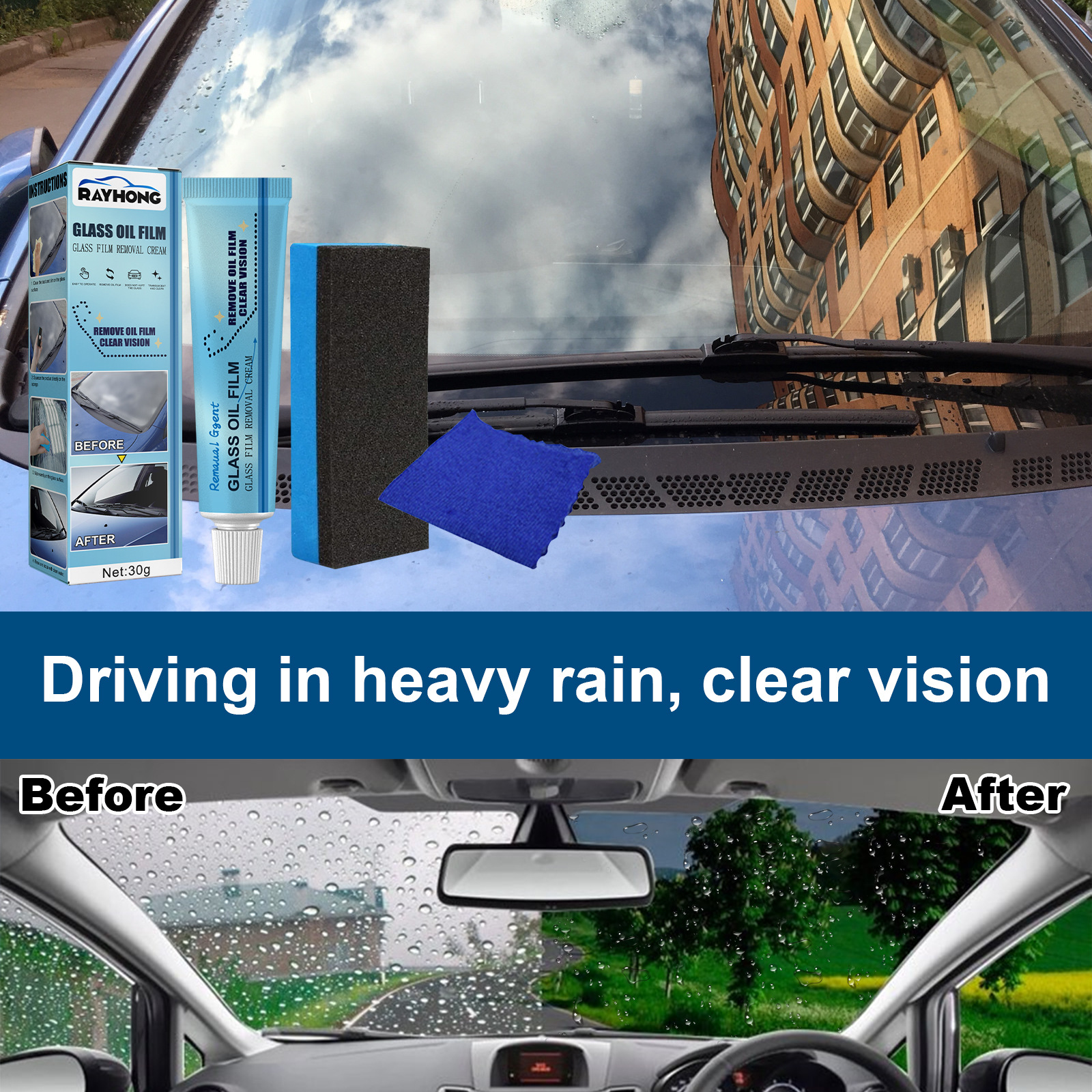 Rayhong 玻璃油膜去除剂 去污防雨去除油膜净汽车前挡风玻璃车窗详情图2