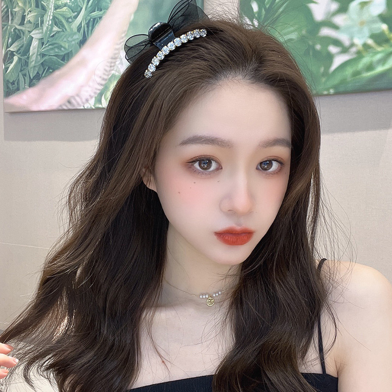 New Korean-Style Double-Sided Rhine-Diamond Grab Clip Hair Accessories Sweet Side Mesh Bow Clip Temperament High Ponytail Hair Clip details Picture