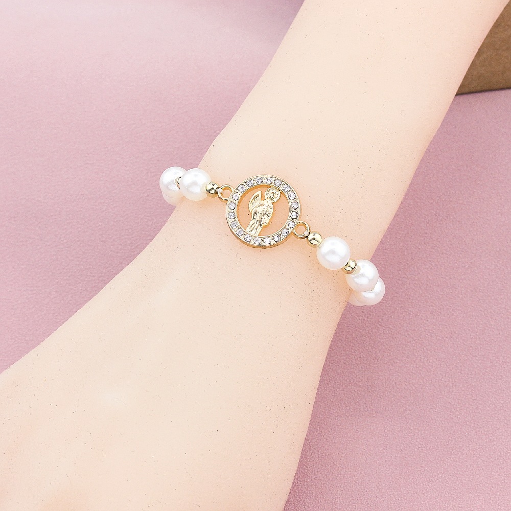 European And American Foreign Trade Amazon Shein Hot St. Jude Diamond Death Bracelet Women's Pearl Elastic Prayer Bracelet Manufacturers Wholesale Specification drawing