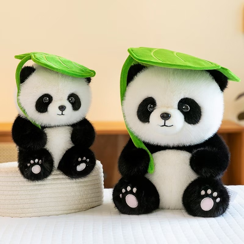 国潮可爱树叶熊猫玩偶毛绒玩具大熊猫动物园活动纪念品四川熊猫公仔批
