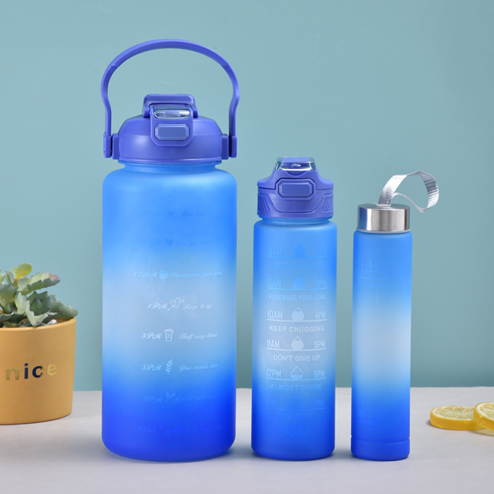 New Gradient Plastic Water Cup Outdoor Portable Double Drink Cup Creative Large Capacity Three-Piece Set Stacked Gift Kettle Application Scenario