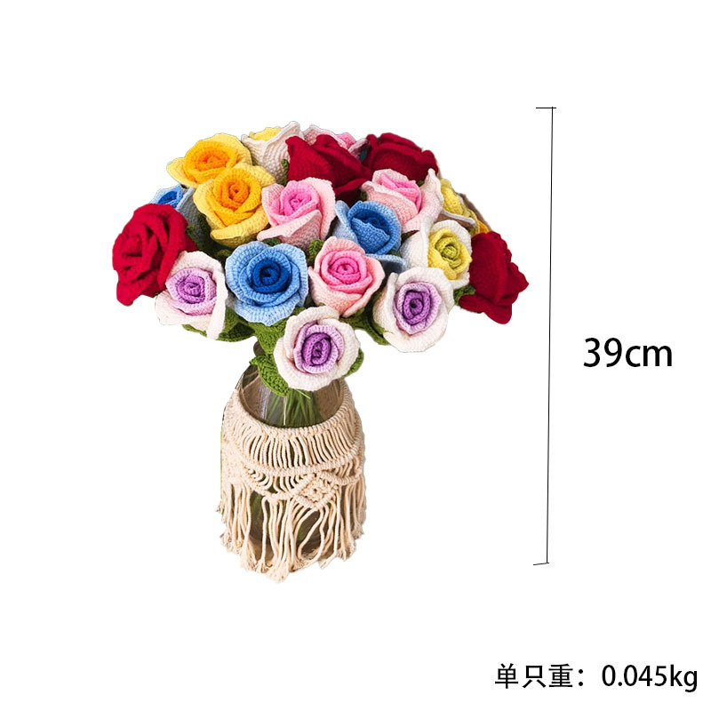 In stock, there are cute baby yarn wine glasses, rose wool yarn knitted rose bouquets, hand-woven eternal flower wool yarn flower simulations pic 1
