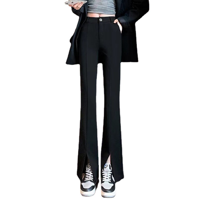 Korean-style straight-leg slimming wide-leg pants for women, black slit slightly flared floor-length pants, high-waisted suit pants, and women's dress pants Item Picture