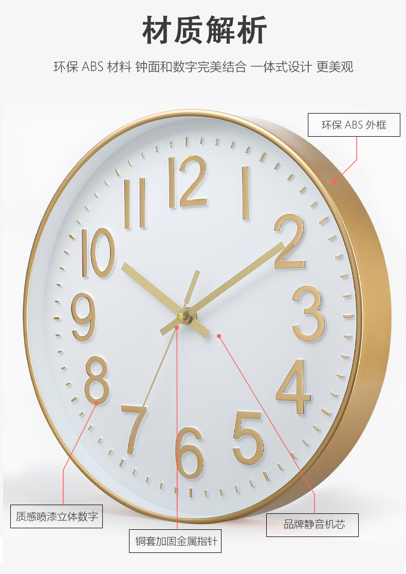 12-inch 30CM silent quartz wall clock, creative and fashionable home living room clock, three-dimensional and simple clock wholesale pic 3