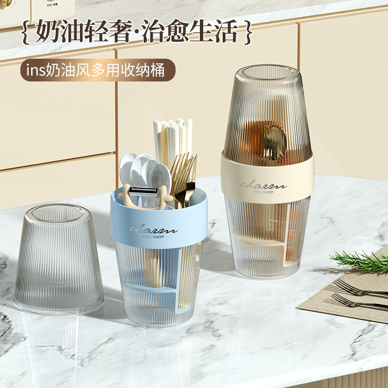 New portable chopstick cage plastic round desktop storage 筷笼 snap travel sundries storage box factory Application Scenario