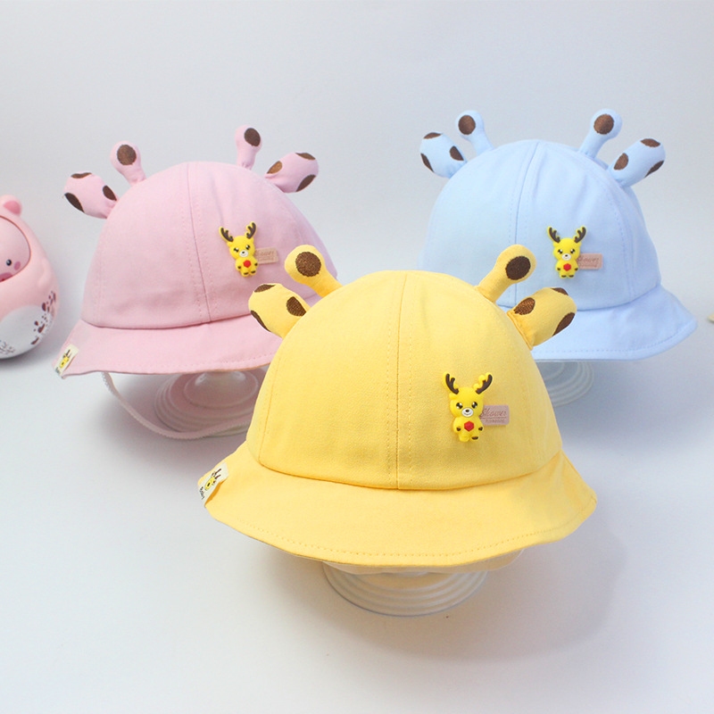 春秋新款儿童帽子2-5可爱小鹿棉布盆帽韩男女童夏防晒遮阳渔夫帽