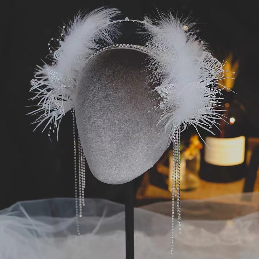 Feather Headband Holy Maiden Crown Wedding Dress Headwear Han Dress Dress Hair Accessories Mori Department Photo Jewelry Exaggerated Runway Show details Picture