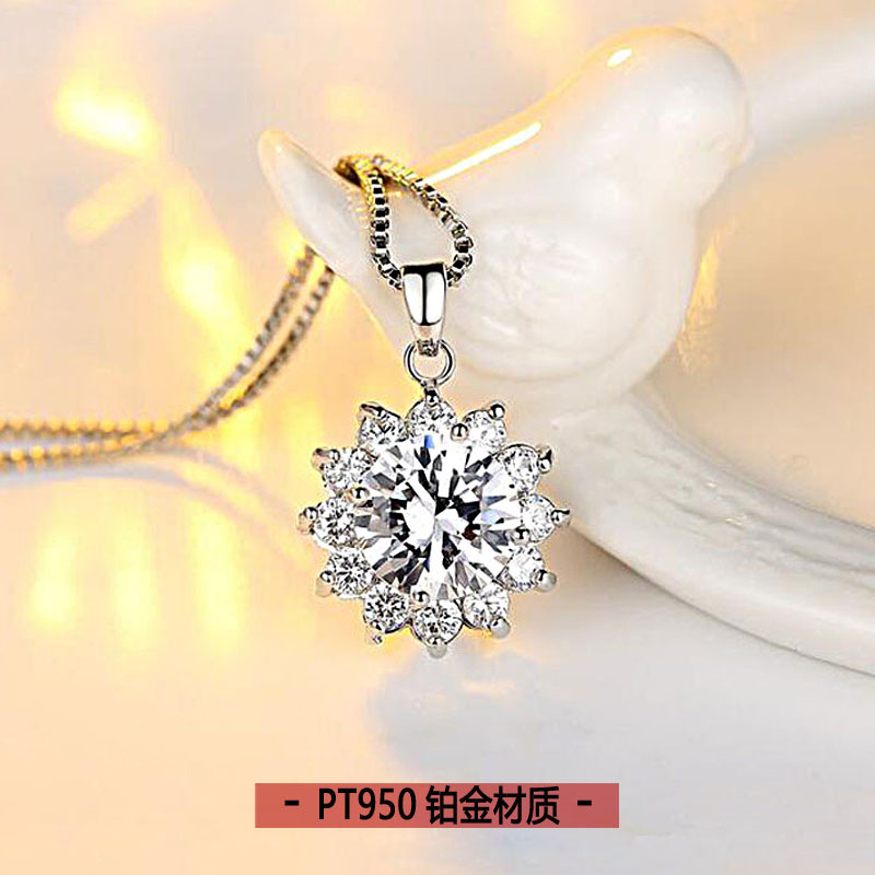 S925银渡/18K铂金太阳花项链白底实物图