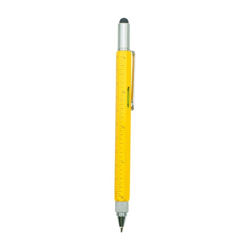 Multi-functional pen, cross-border capacitive pen, six-in-one metal ball level, ruler, screwdriver, touch screen tool pen Specification drawing