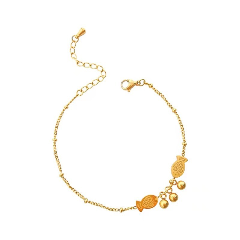 Japanese and Korean light luxury double small fish ankle chain for women, summer titanium steel gold high-end, cold style, niche design sense ankle chain Item Picture