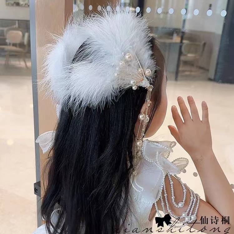 Super Fairy Feather Headdress Antique Hair Hair Clip Girls Fringe Edge Clip Children Princess Sweet Feather Headdress details Picture