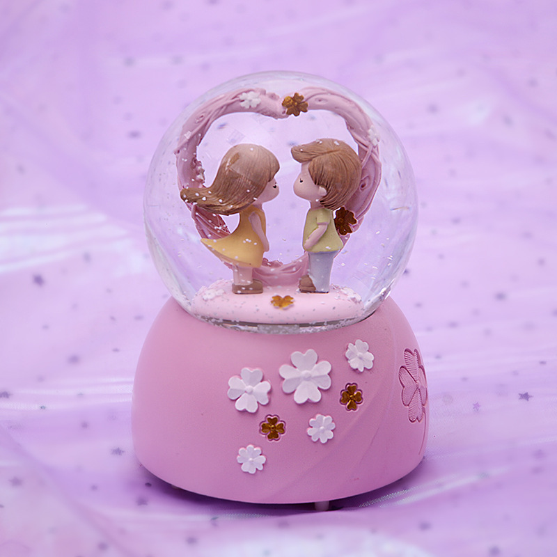 Glowing Snow Swirling Crystal Ball Romantic Couple Garland Music Box Birthday Gift Music Decoration Specification drawing
