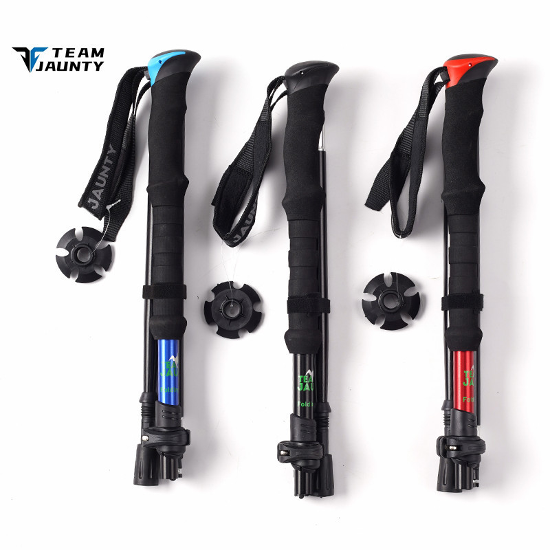 Cross-border best-selling high-strength four-section telescopic folding short trekking poles EVA outdoor straight-handled poles with storage bags in stock details Picture