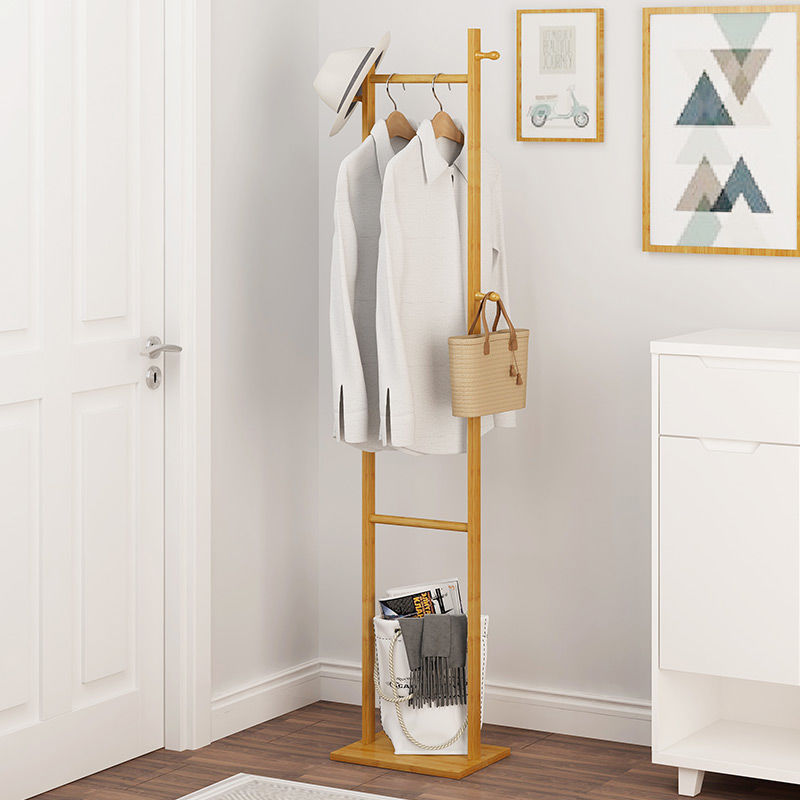 Floor Coat And Hat Rack Solid Wood Simple Modern Bedroom Hangers Multi-Functional Household Clothes Rack Living Room Storage Rack details Picture