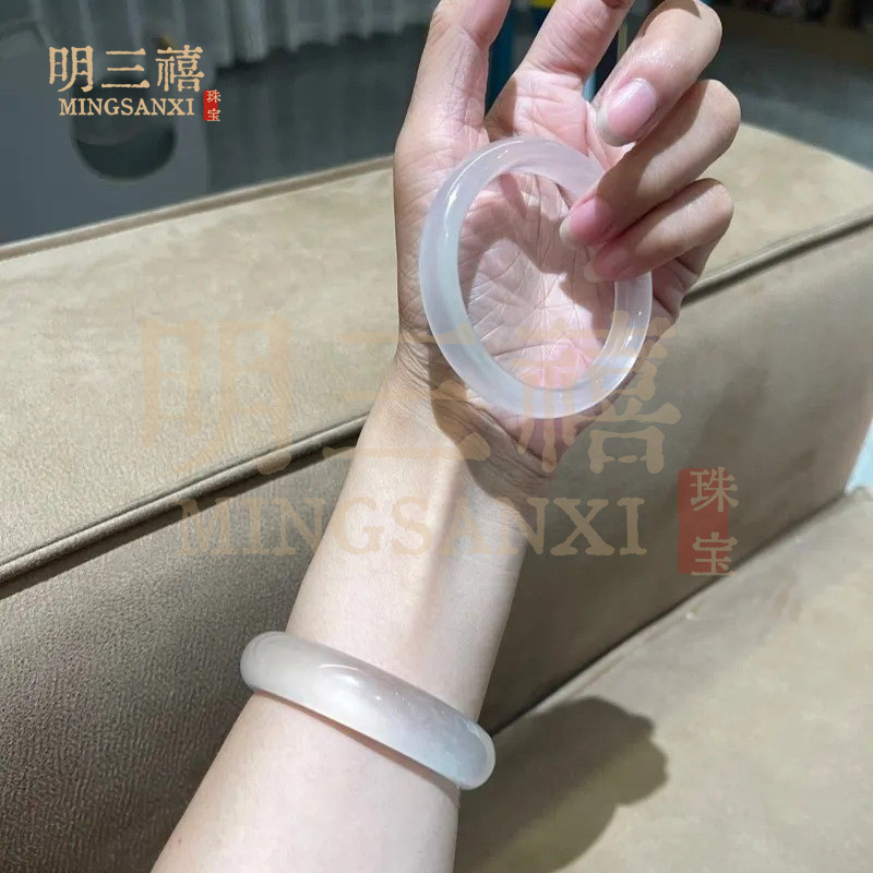 翡翠平替同款冰种白月光玉石手镯石英岩玉小红书同款批发