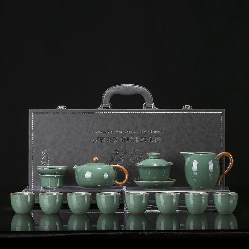 汝窑抹色茶具套装整套家用陶瓷提梁茶壶盖碗茶杯轻奢高档功夫泡茶