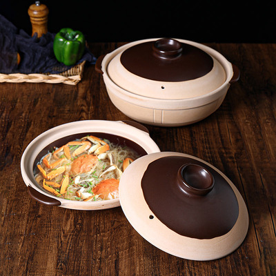 Ceramic clay pot for making soup and stewing, old-fashioned earthenware clay pot tile 煲仔饭 open flame shallow pot unglazed dry-fired at 800 degrees without cracking Application Scenario