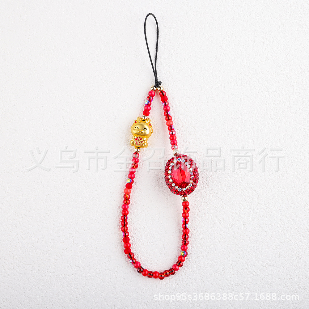 New Year's Chinese-style mobile phone chain, national trend red gourd gemstone rich lady mobile phone pendant, beaded wealth god pendant Application Scenario