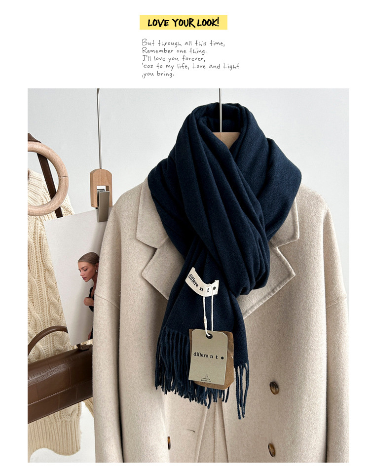 新款300克纯色仿羊绒围巾女冬季高级感 爆款百搭羊绒手感流苏披肩详情9