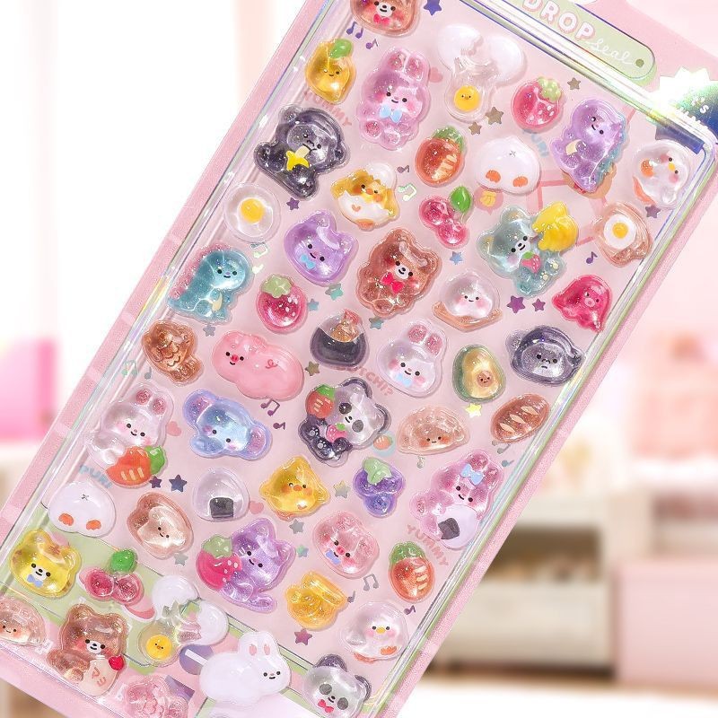 Wholesale of Japanese-style cartoon, beautiful 3d stereoscopic relief acrylic diamond and gemstone stickers for children and girls details Picture