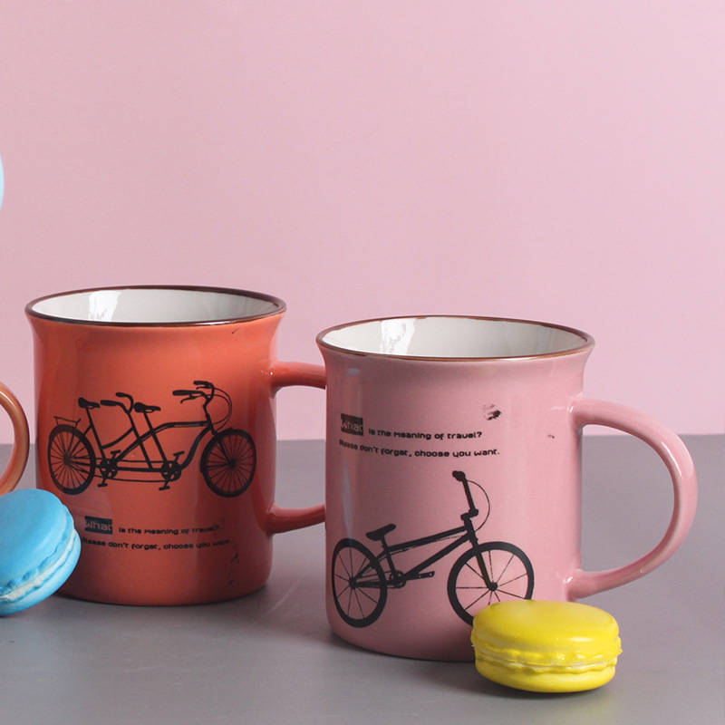 厂家直供陶瓷杯子 创意自行车图案家用水杯 办公咖啡马克杯详情图4