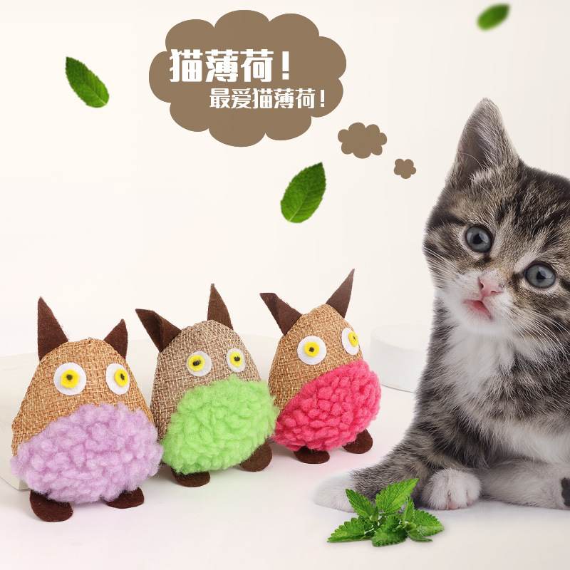 宠物猫咪玩具/布艺猫头鹰逗/猫薄荷毛绒猫产品图