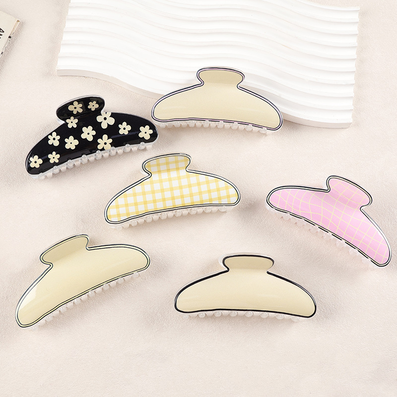 2025 European and American large checkered hair clipper, cross-border cute printed girls' checkered hair clipper, updo, shark hair clipper, large quantity Specification image