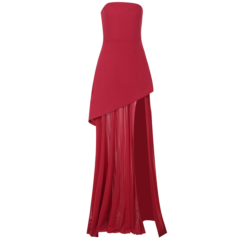 YJ24567 Autumn 2024 new slit dress, a stylish, form-fitting, strapless, and lace patchwork dress Item Picture