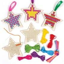 亚马逊新款  5pcs儿童的圣诞五角星形木制十字绣装饰套件手工艺品