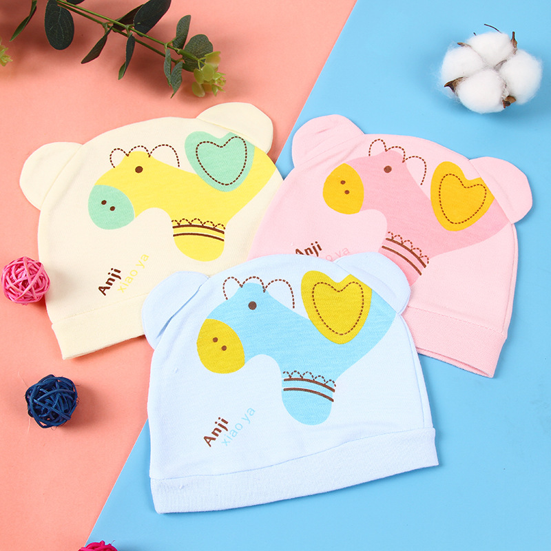 Newborn baby caps, spring and autumn pure cotton small ear baby caps, boneless halogen door caps for newborn boys and girls details Picture